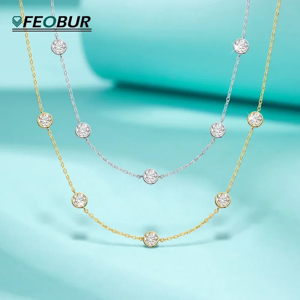 Bezels Set Pendant - GRA gecertificeerde 5 mm Moissanite ketting